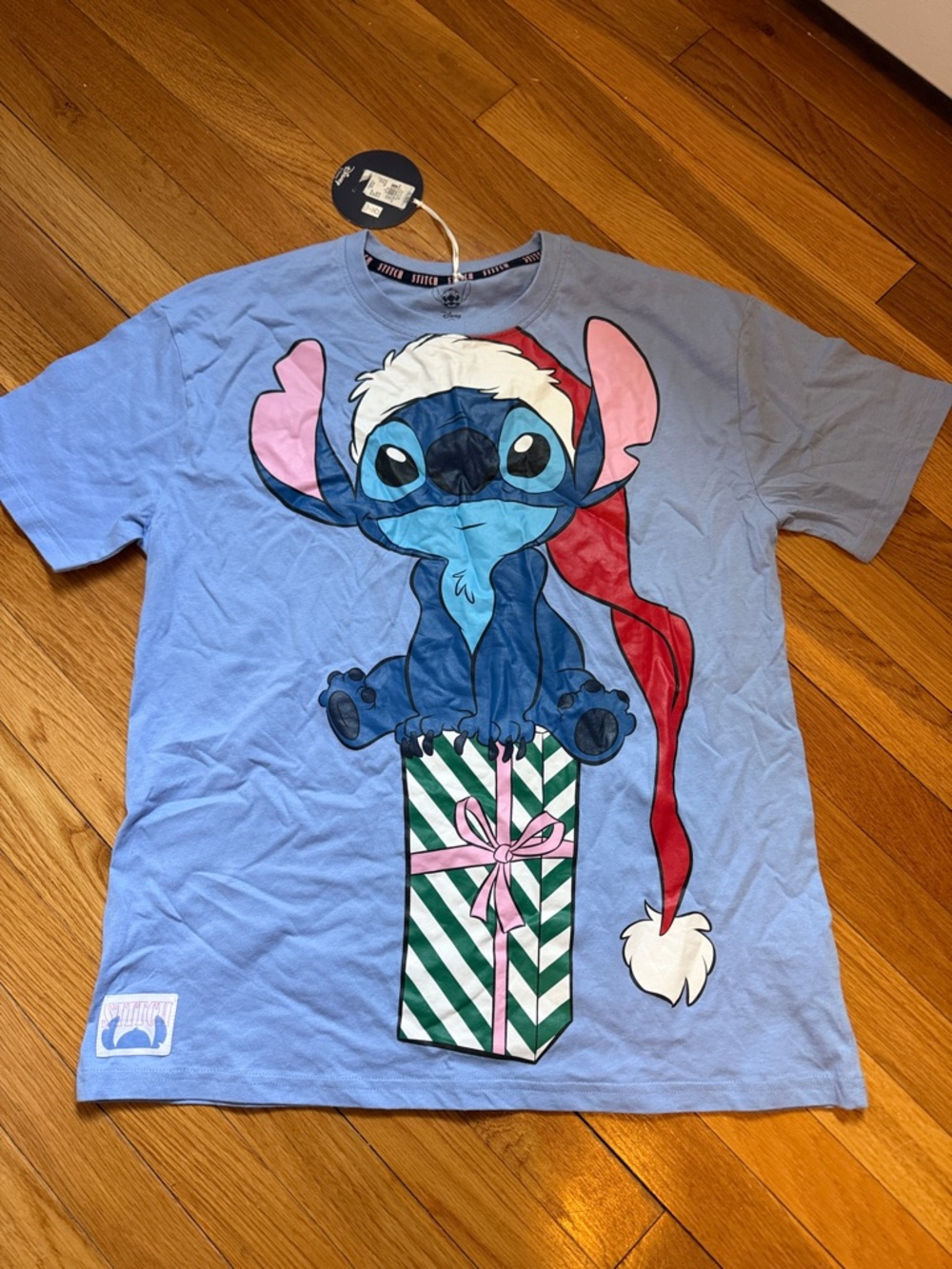 Primark Stitch Graphic Tee in Light Blue with Navy and Red Accents